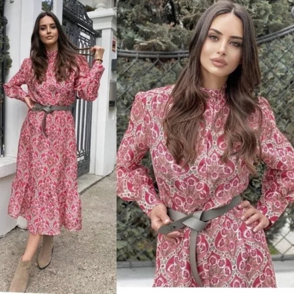 New Zara Linen Floral Button Down Size Medium Midi Dress